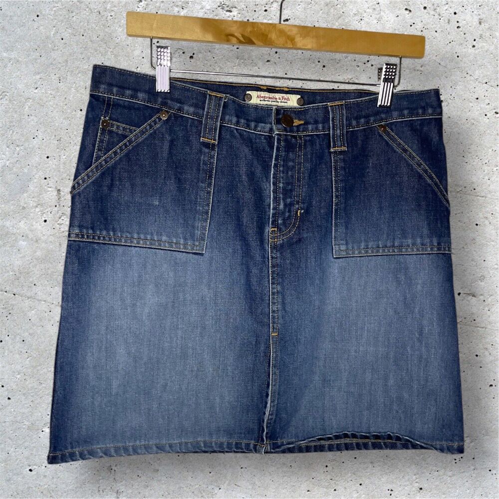 Abercrombie & Fitch Denim Mini Skirt Size 10 Distressed Y2K 90s VTG Cotton